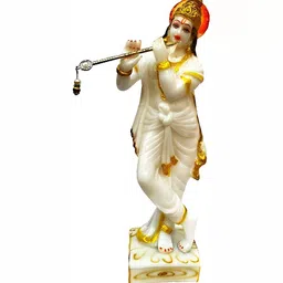 krishnagallery1 White & Gold Toned Marble Entique Standing Krishna Decorative Showpiece-image-38