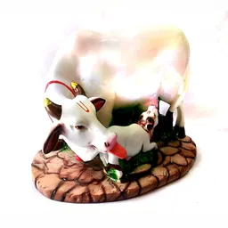krishnagallery1 White & Brown Kamdhenu Cow And Calf Statue Showpiece-image-6