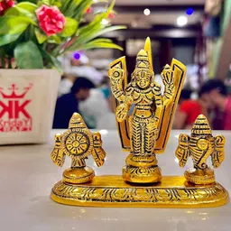 Kridaykraft Gold-Toned Balaji Venkateswara Swami with Shank chakar Tilak Namah Showpiece-20
