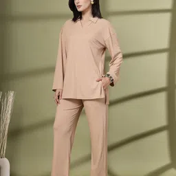 CHKOKKO Women Solid Summer Polyester Co-ord set-image-63