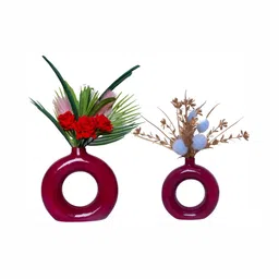 GW CREATIONS Red 2 Pieces Round Planters-44