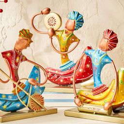 Home Centre Red 3 Pieces Sitting Musician Figurines Showpiece-image-79
