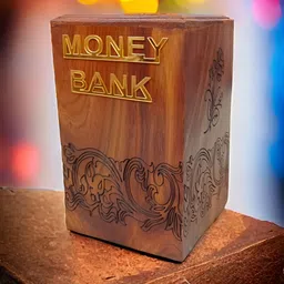 SANKALAN CREATIONS Brown Carving Piggy Bank Wooden Showpiece-34