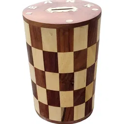 SANKALAN CREATIONS Brown Chess Desined Piggy Bank Wooden Showpiece-image-35
