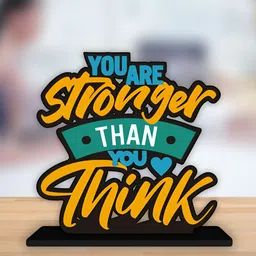 ArtVibes Blue & Yellow Quote Printed Wooden Table Showpiece-42