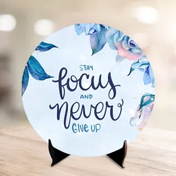 ArtVibes White Stay Focus Never Give Up Table Decor Wooden Showpiece-45