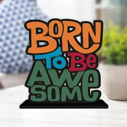 ArtVibes Orange & Green Quote Printed Wooden Table Showpiece-1