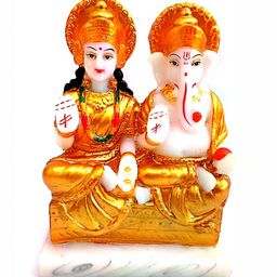 krishnagallery1 White & Gold Toned Marble Laxmi Ganesh Decorative Showpiece-11