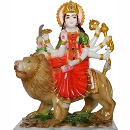 krishnagallery1 White & Gold Toned Marble Sherawali Mata Statue Decorative Showpiece-image-33
