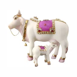 krishnagallery1 White & Purple Marble Krishna Cow Statue Decorative Showpiece-image-74