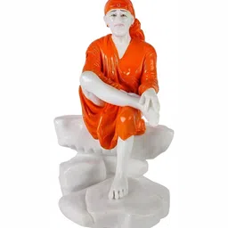 krishnagallery1 White & Orange Sai Baba Religious Marble Showpiece-image-88