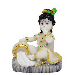 GLOOKS White & Gold Toned Baal Krishna Marble Showpiece-image-21