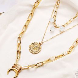 OOMPH Gold-Toned Charm Link Chain Layered Necklace-image-93