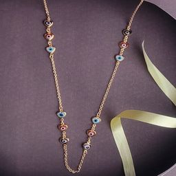 Mahi Rose Gold-Plated Evil Eye and Heart Necklace-image-81