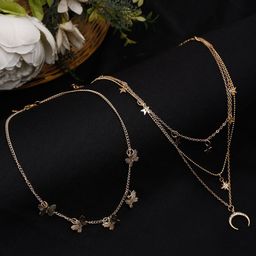 DressBerry Set of 2 Gold-Plated Gold-Toned Layered Necklace-image-129