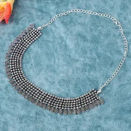 VENI Silver-Toned & Black Brass Silver-Plated Choker Necklace-51