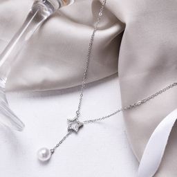 JOKER & WITCH Silver-Toned & White Stones-Studded Star Drop With Chain-3