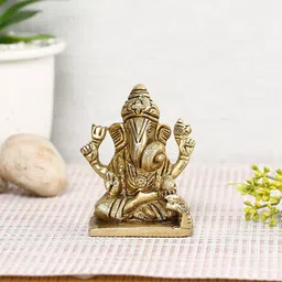 CraftVatika Gold Toned Textured Dagdu Ganesha Brass Idol Showpiece-20