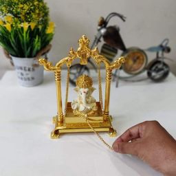 CraftVatika Gold-Toned & Beige Lord Ganesha Jhula Idol Showpiece-image-35