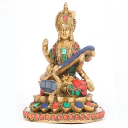 Arihant Craft Gold-toned Red Brass Sarswathi Small Showpiece-image-28