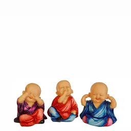 GW CREATIONS Cream & Blue 3Pcs Fengshui Idol Showpiece-3