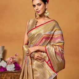 KALINI Woven Design Zari Silk Blend Leheriya Saree-picture-9