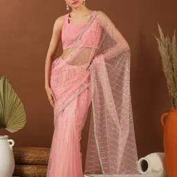 Inddus Embellished Mukaish Net Saree-picture-10