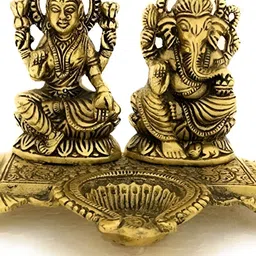 Navyaksh Gold Toned God Laxmi & Ganesh Ji Showpiece With Diya-image-22