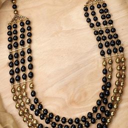 Bhana Fashion Gold-Plated & Black Layered Long Necklace-image-7