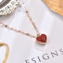 Yellow Chimes Rose Gold-Plated Red Stone-Studded Heart Charm Pendant With Chain-4