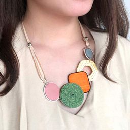 Yellow Chimes Green & Orange Resin Charm Boho Statement Necklace-image-44