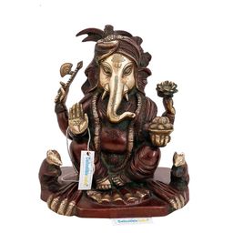 CraftVatika Gold Toned & Brown Lord Lakshmi Ganesh Idol Brass Showpiece-image-14