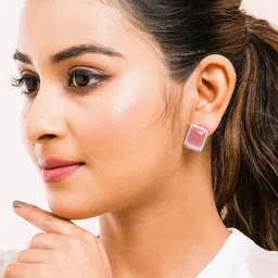 Manikya Rhodium-Plated American Diamond Studded Square Shaped Studs image 3