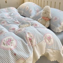 JC HOME Blue & White Solid Polycotton 4 Piece Single Regular Bedding Set-image-40