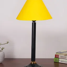 Devansh Yellow and Black Wooden Frusturical Shaped Table Lamp-16