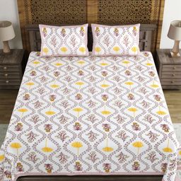 Myntra Elegant Homes White & Maroon Ethnic Motifs 120 TC King Bedsheet Set 2.18 m x 2.64 m-picture-29