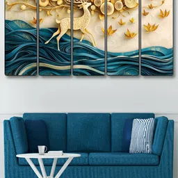 Myntra Elegant Homes Blue & Gold-Toned 5 Piece Wood Birds and Animals Wall Paintings-image-77