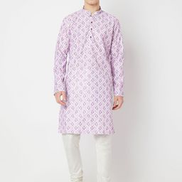 BELLAZO Geometric Printed Mandarin Collar Sequined Straight Kurta-picture-2