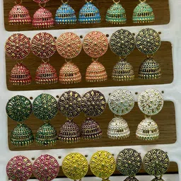 Anouk Set Of 12 Gold Plated Artificial Stones Studded And Beaded Dome Shaped Jhumkas-15