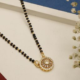VIVAZS Gold-Plated American Diamond Studded & Beaded Mangalsutra-image-57