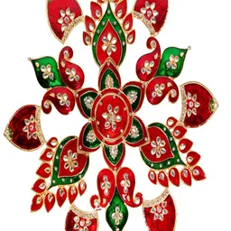 Kala Samarpan Green & Red Meenakari Foldable Rangoli With Centerpiece-2