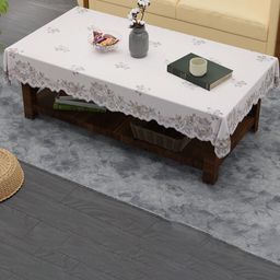 Aura Cream Floral Printed Anti-Slip Cotton 4-Seater Table Cover-39