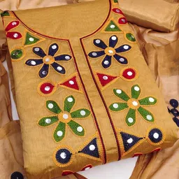 KALINI Gold Toned Embroidered Unstitched Dress Material-picture-46