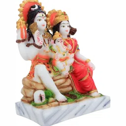 krishnagallery1 White & Red Marble Shiv Parivar Bholenath Showpiece image 2
