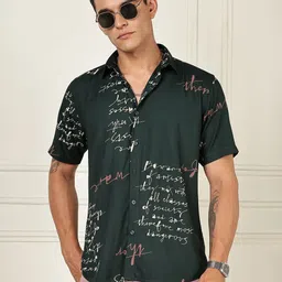 BS BLUE SQUAD Men India Slim Tailored Fit Typography Printed Spread Collar Casual Shirt-image-85