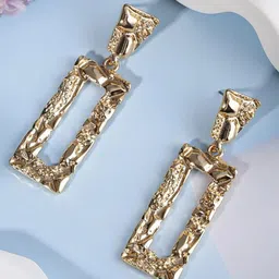 DressBerry Gold Plated Textured Rectangle Drop Earrings-3