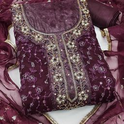 SAINOOR Embroidered Organza Semi-Stitched Dress Material-image-61