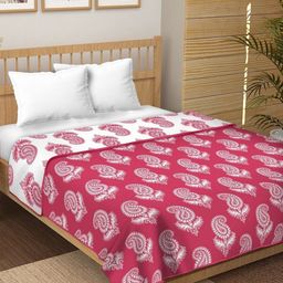 tundwal's Pink & White Floral Cotton AC Room 210 GSM Single Bed Dohar-image-59