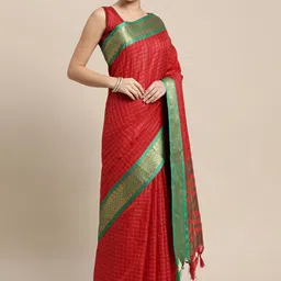 DIVASTRI Checked Woven Design Zari Saree-image-10