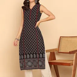 GULMEHAK Floral Printed V-Neck Pure Cotton Panelled Straight Kurta-picture-42